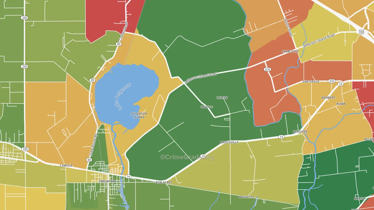 Jefferson Island, LA Map of Vandalism Rates