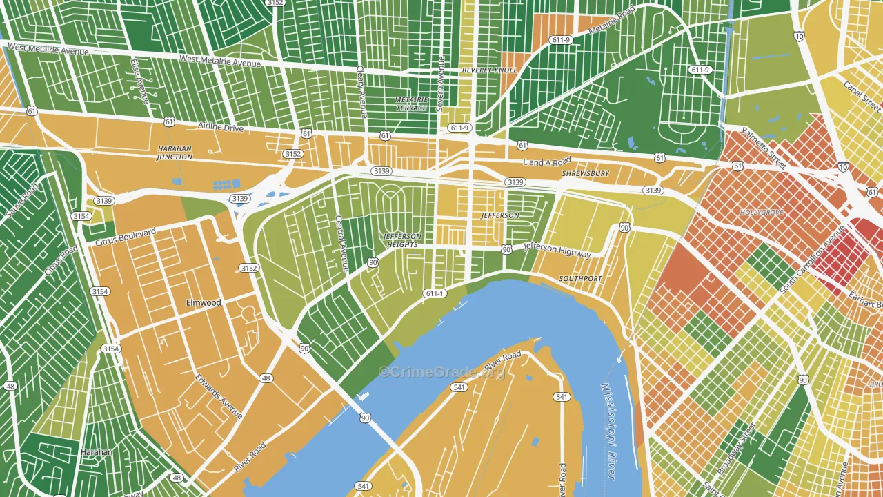 Jefferson, LA Map of Vandalism Rates