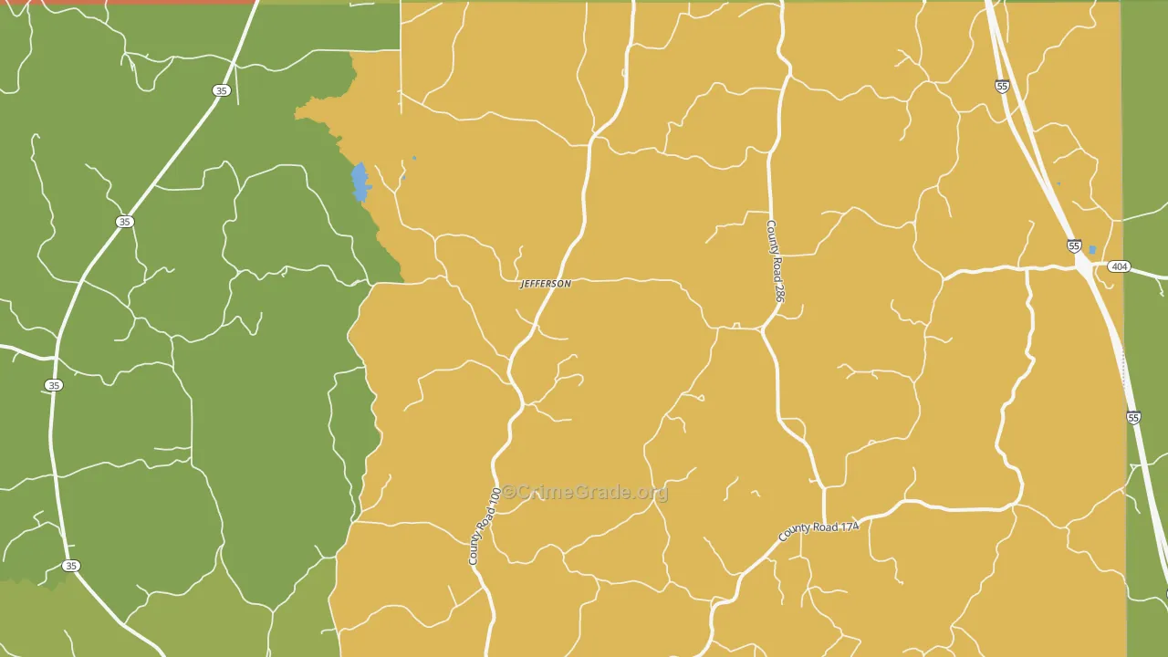 Jefferson, MS Map of Vandalism Rates