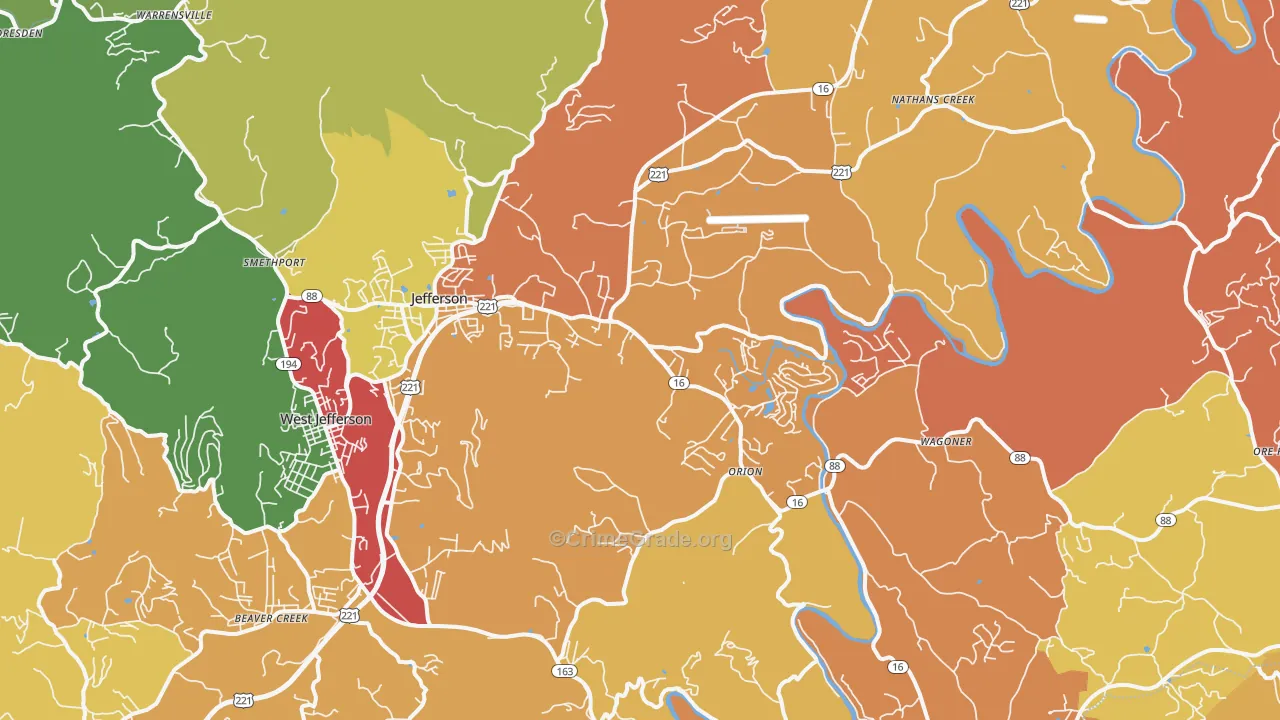 Jefferson, NC Map of Vandalism Rates