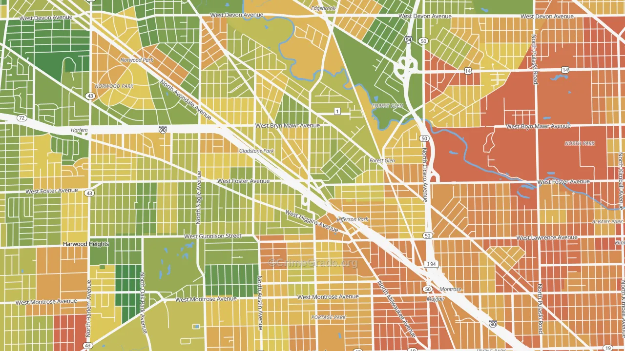 Jefferson Park, Chicago, IL Map of Vandalism Rates