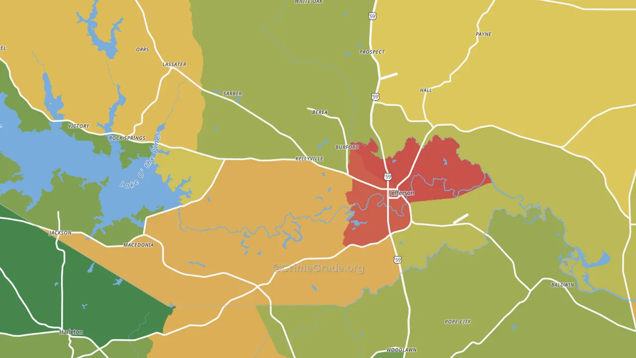 Jefferson, TX Map of Vandalism Rates