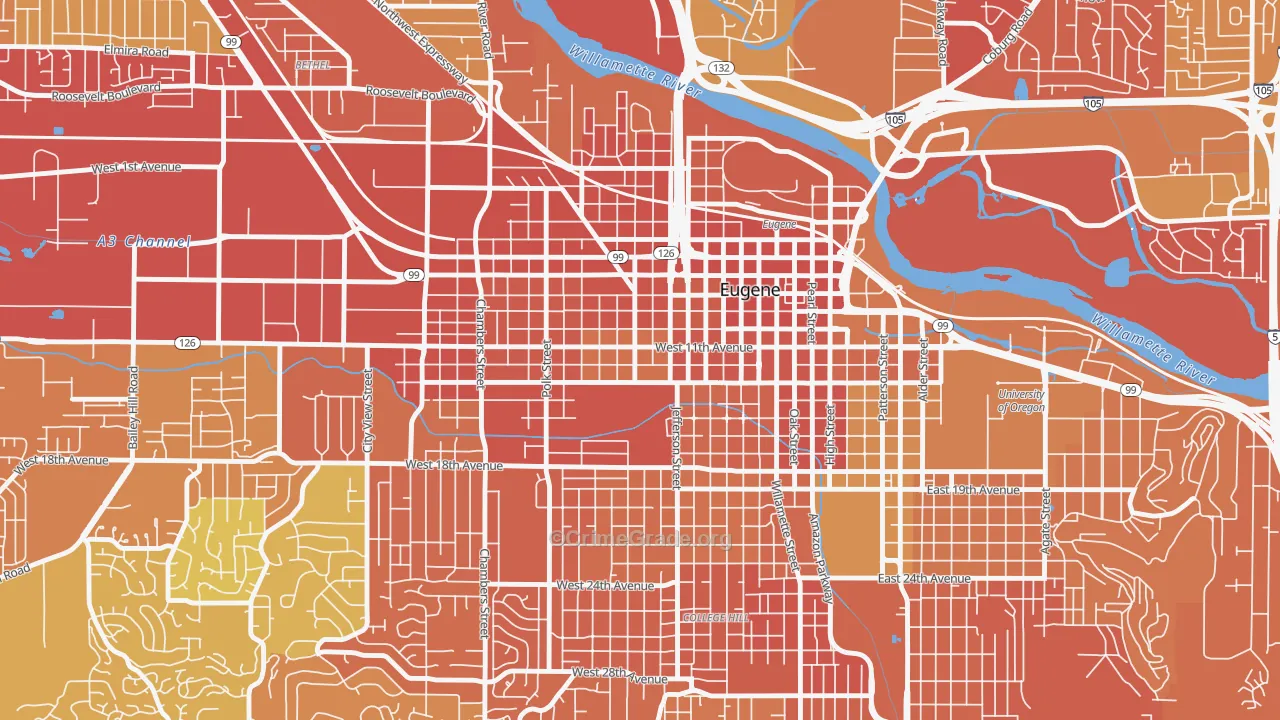 Jefferson Westside, Eugene, OR Map of Vandalism Rates