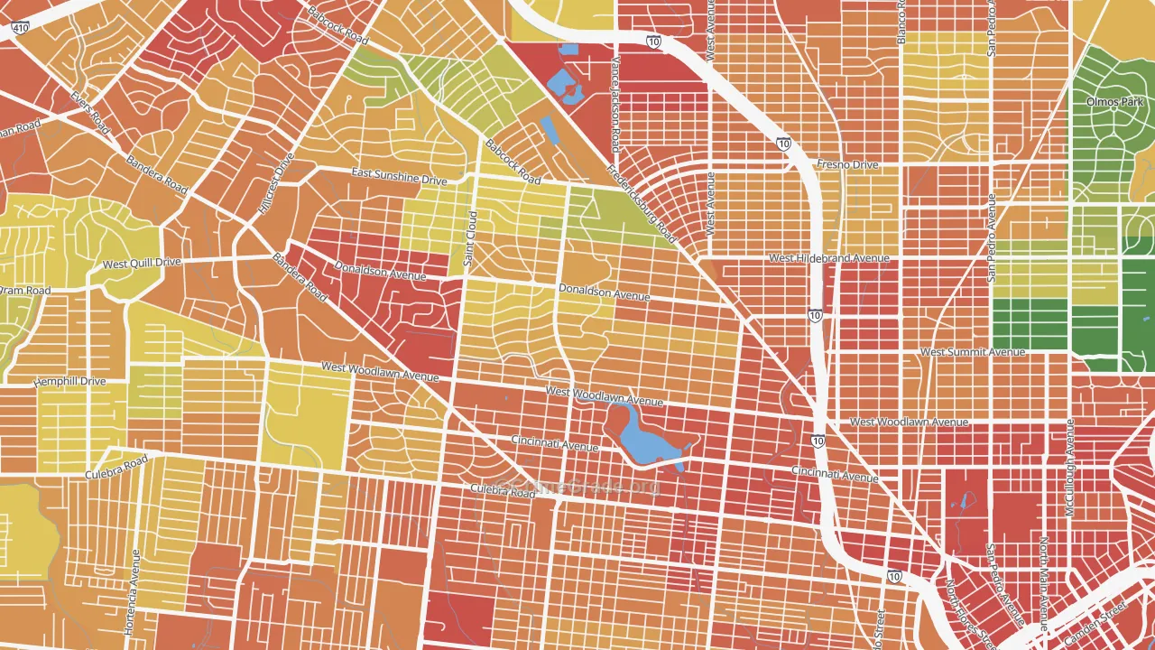 Jefferson-Woodlawn Lake, San Antonio, TX Map of Vandalism Rates