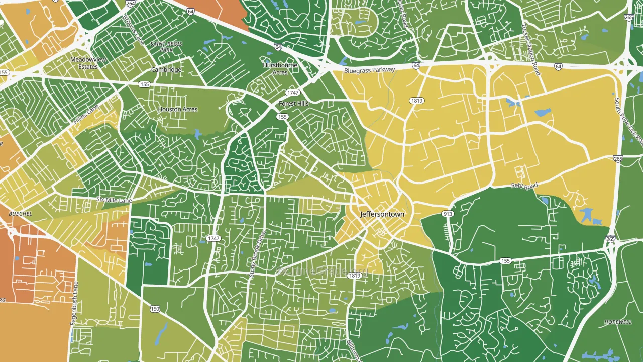 Jeffersontown, KY Map of Vandalism Rates
