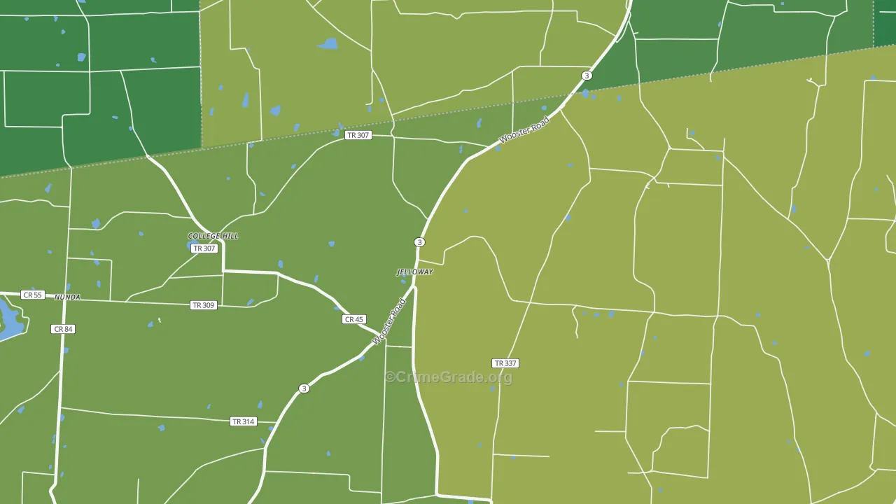 Jelloway, OH Map of Vandalism Rates