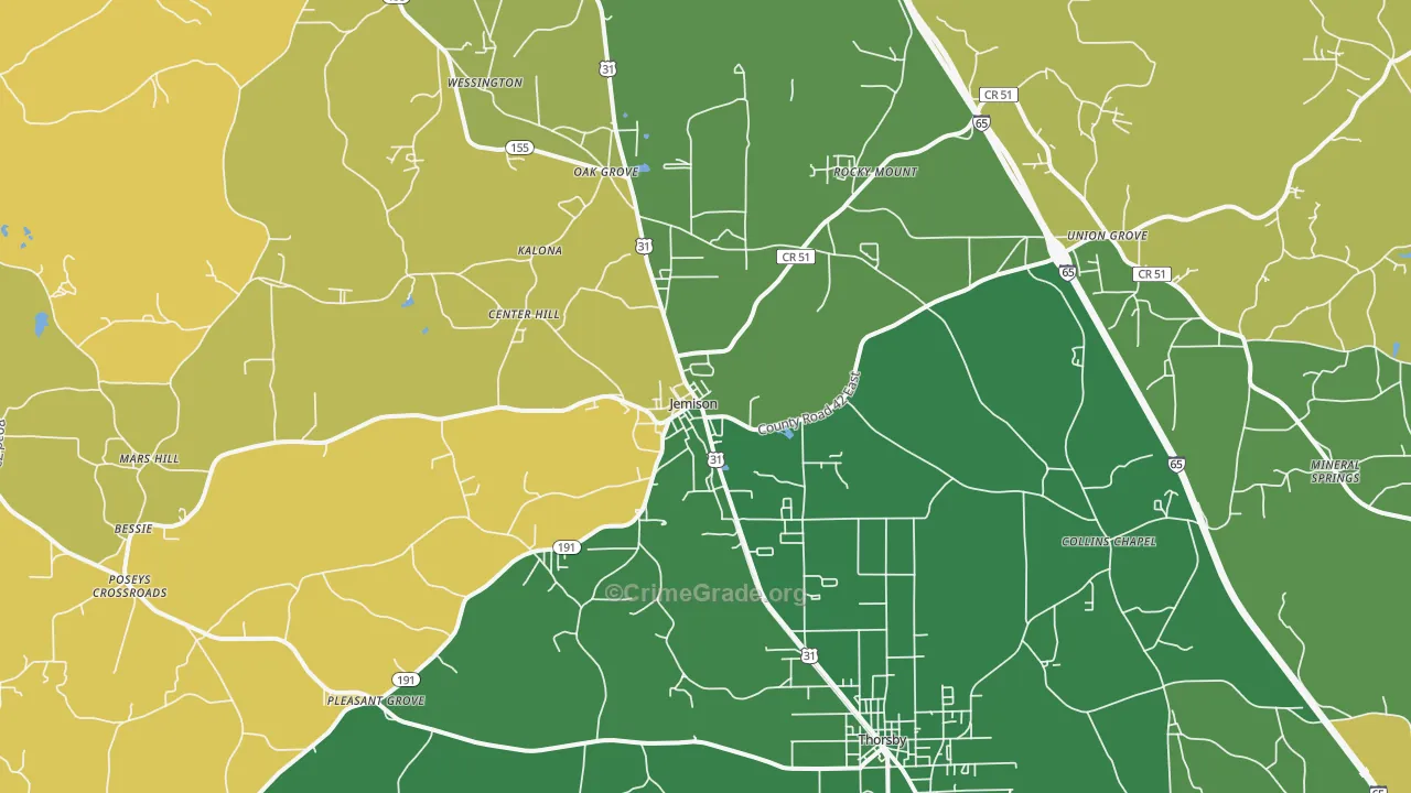 Jemison, AL Map of Vandalism Rates