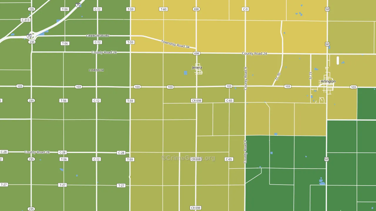 Jenera, OH Map of Vandalism Rates