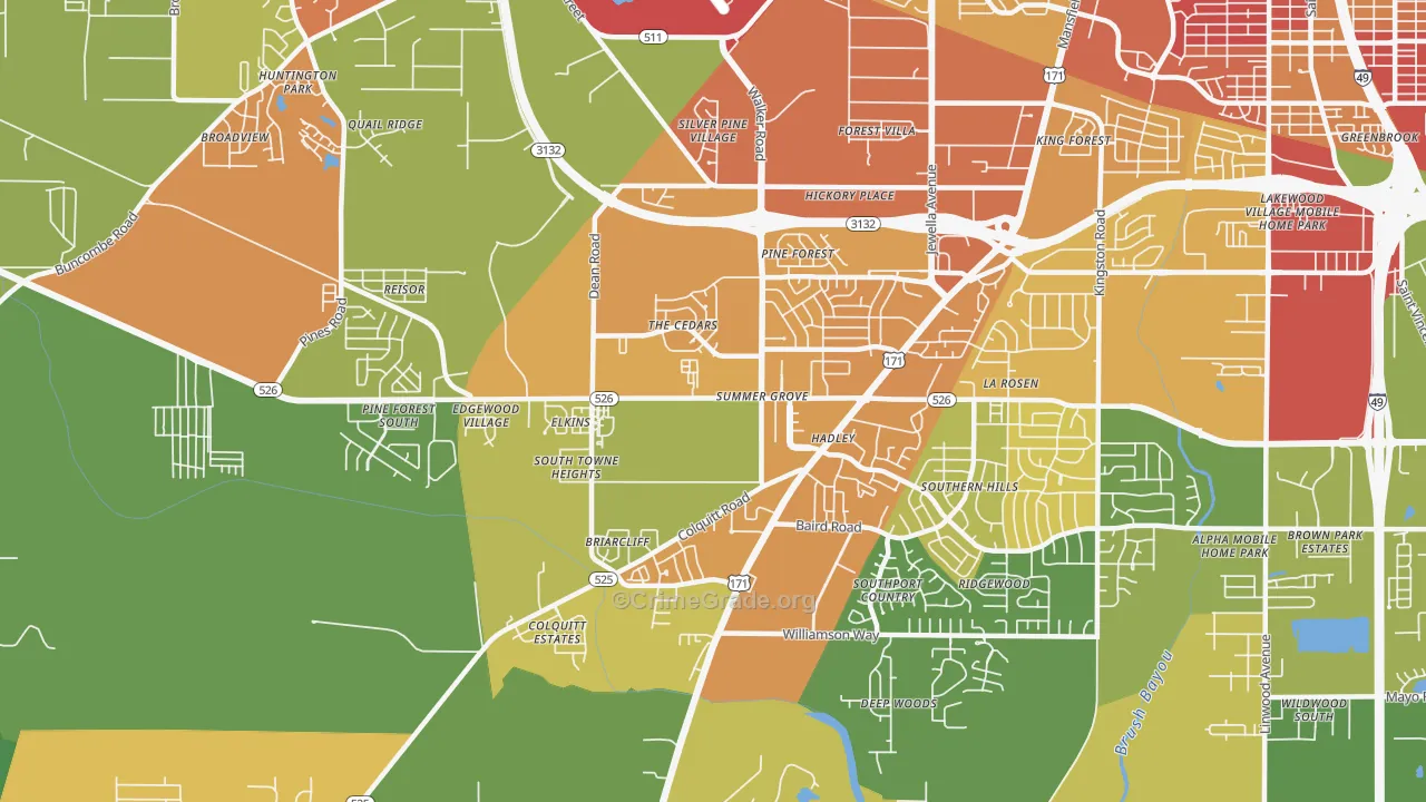 Jenkins-Pinecroft, Shreveport, LA Map of Vandalism Rates