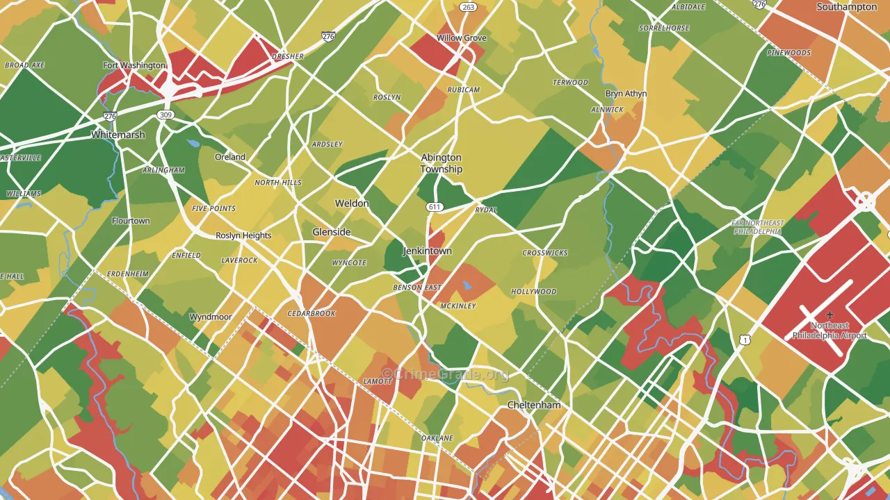 Jenkintown, PA Map of Vandalism Rates