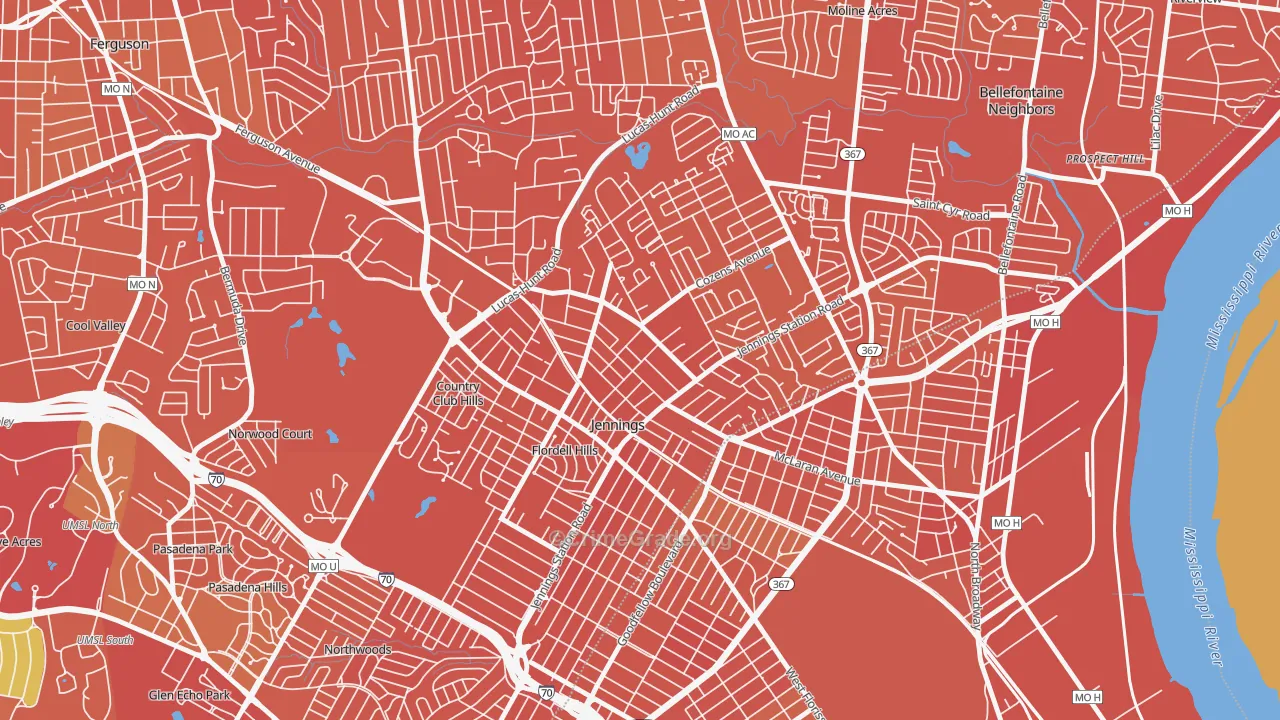 Jennings, MO Map of Vandalism Rates