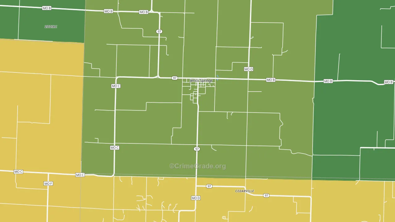 Jerico Springs, MO Map of Vandalism Rates
