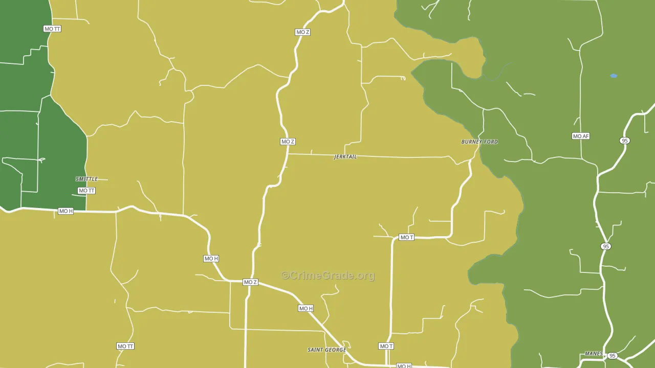 Jerktail, MO Map of Vandalism Rates