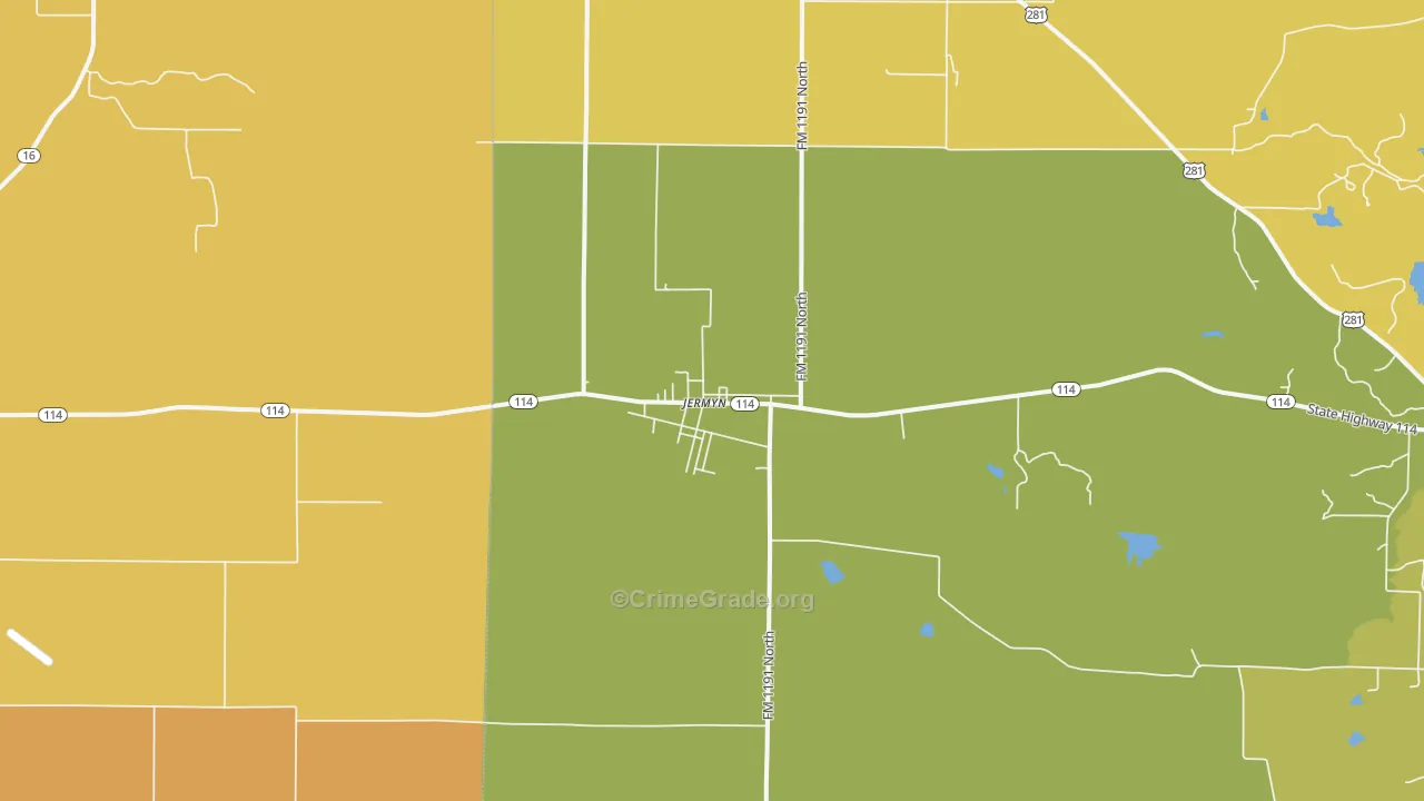 Jermyn, TX Map of Vandalism Rates