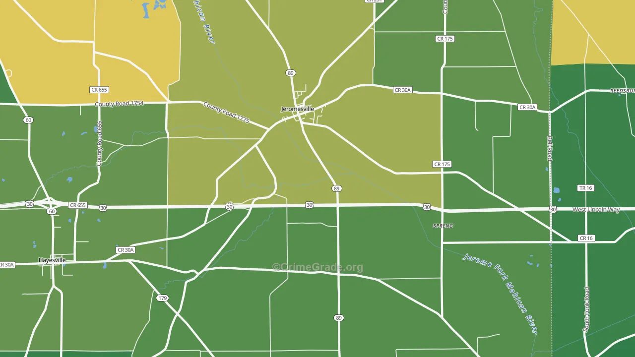 Jeromesville, OH Map of Vandalism Rates