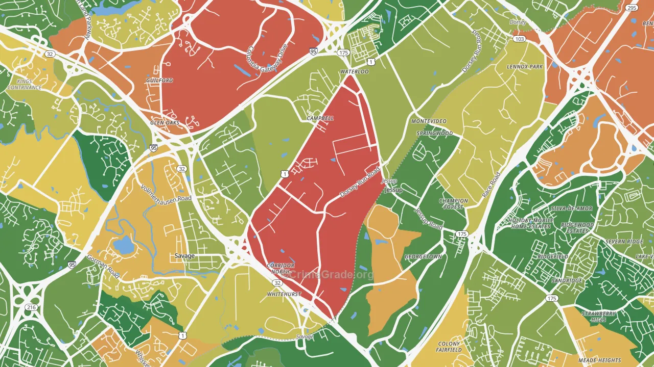Jessup, MD Map of Vandalism Rates