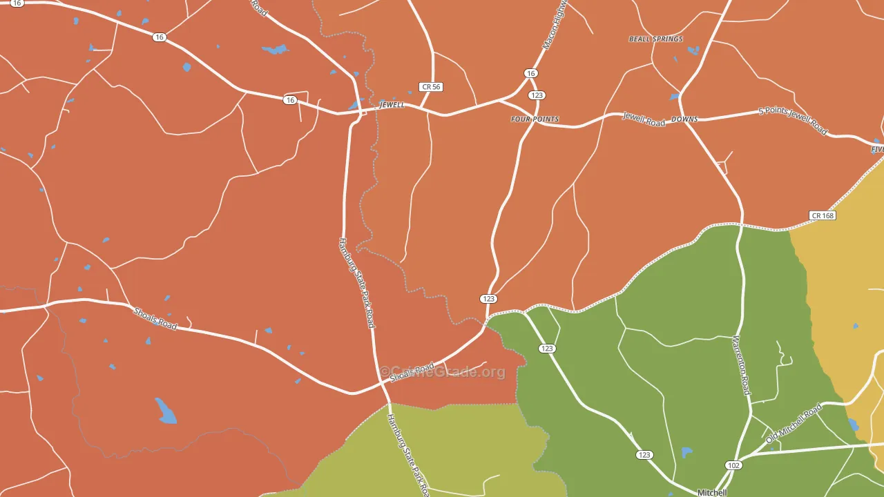 Jewell, GA Map of Vandalism Rates