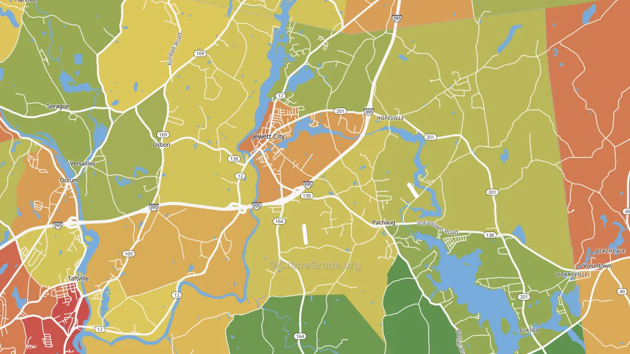 Jewett City, CT Map of Vandalism Rates