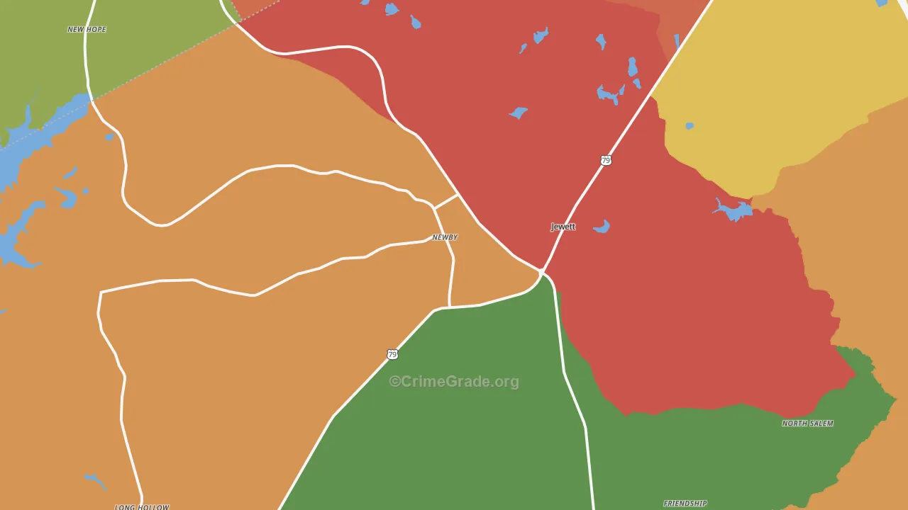 Jewett, TX Map of Vandalism Rates
