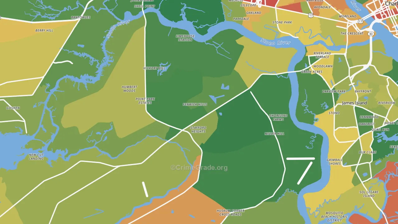 Johns Island, SC Map of Vandalism Rates