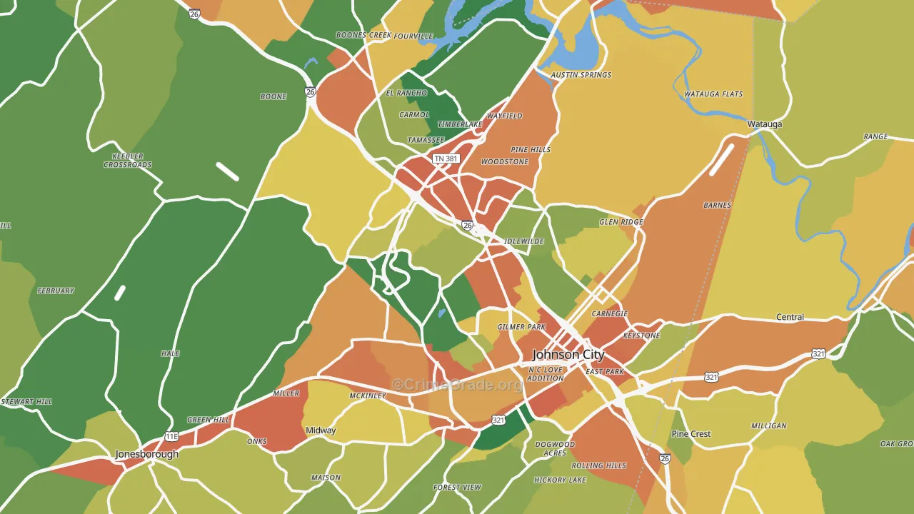 Johnson City, TN Map of Vandalism Rates