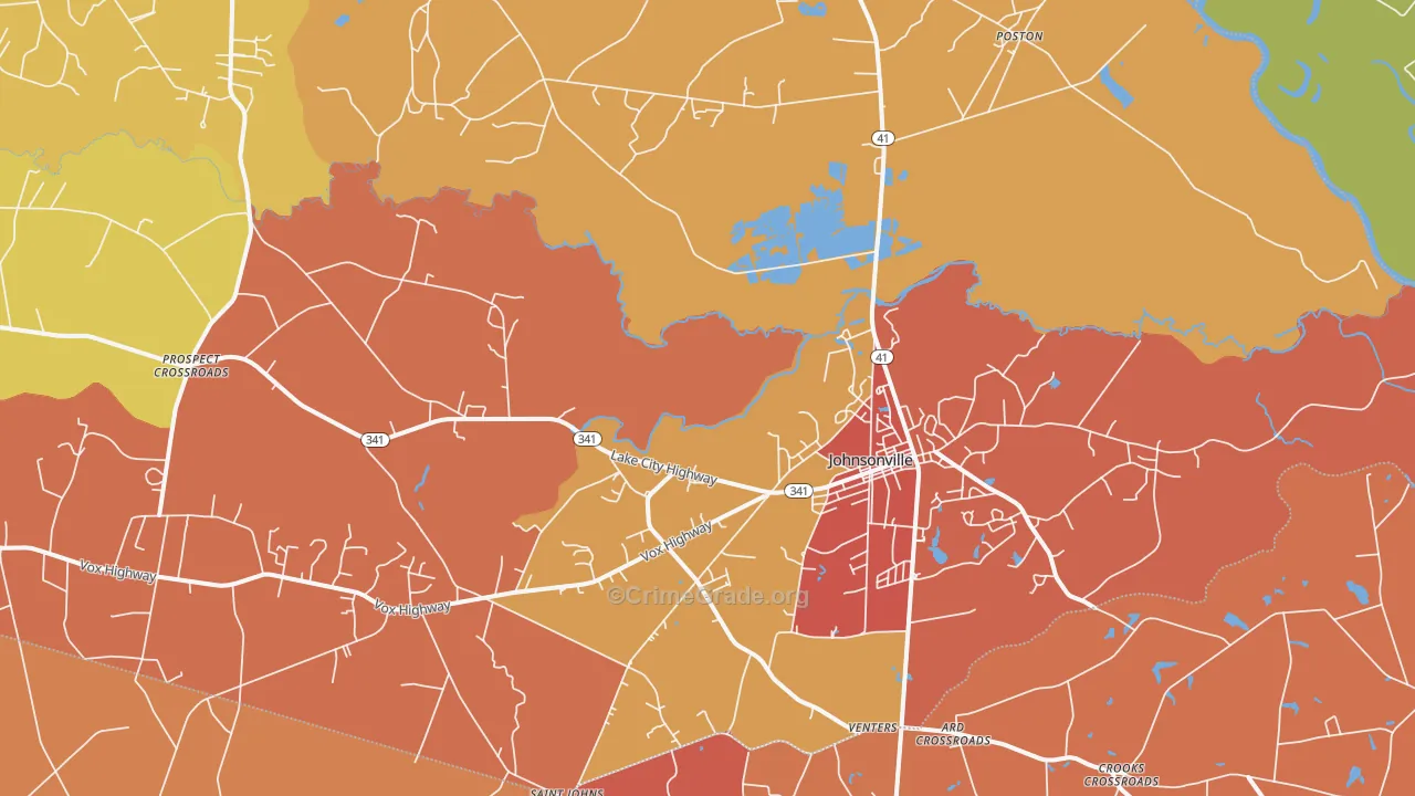 Johnsonville, SC Map of Vandalism Rates