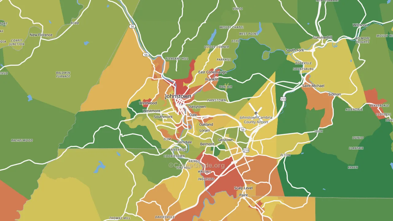 Johnstown, PA Map of Vandalism Rates