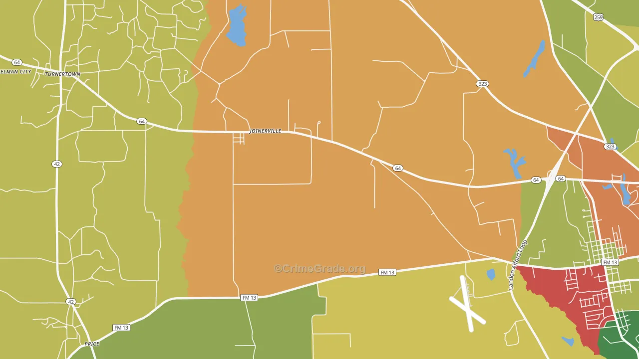 Joinerville, TX Map of Vandalism Rates
