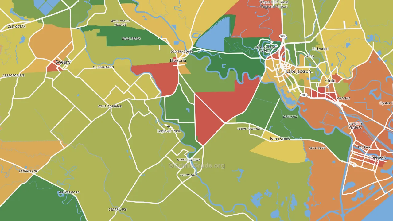 Jones Creek, TX Map of Vandalism Rates