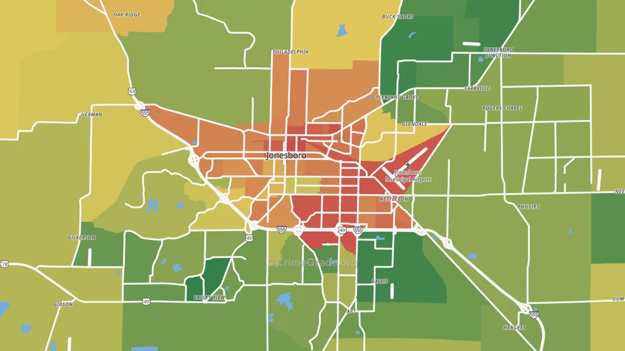 Jonesboro, AR Map of Vandalism Rates