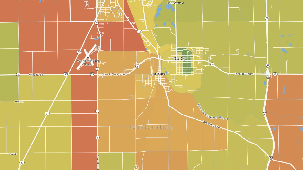 Jonesboro, IN Map of Vandalism Rates