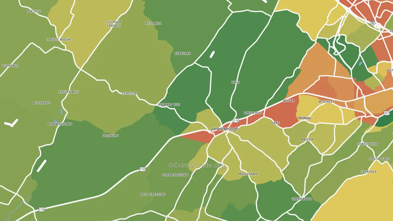 Jonesborough, TN Map of Vandalism Rates