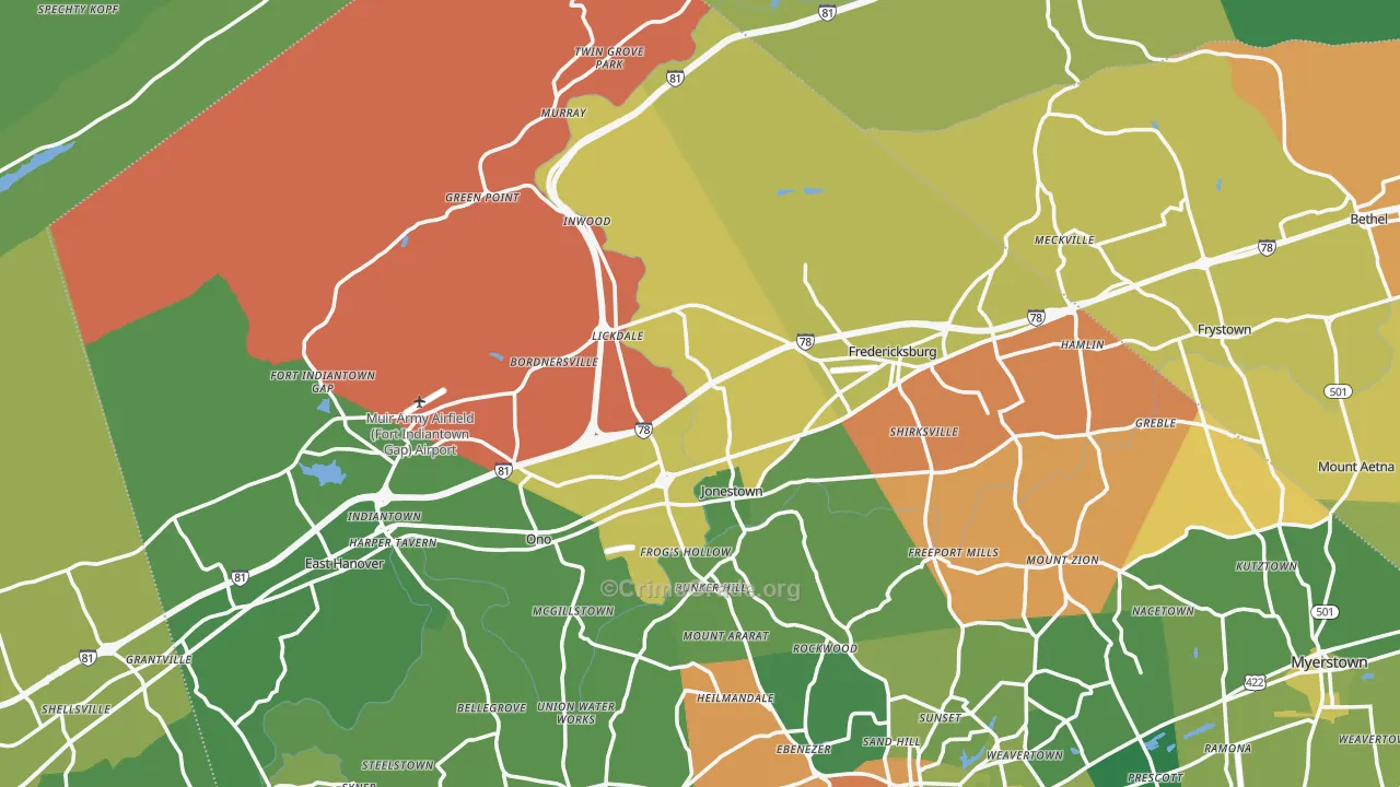 Jonestown, PA Map of Vandalism Rates