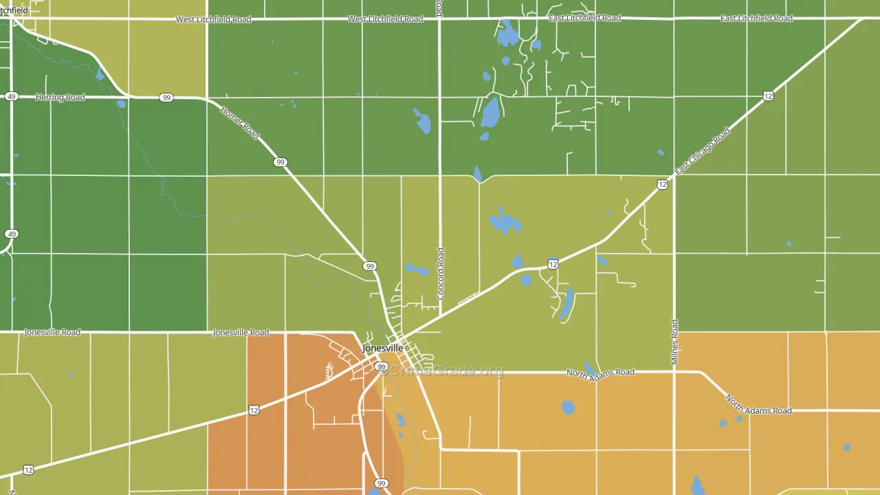 Jonesville, MI Map of Vandalism Rates