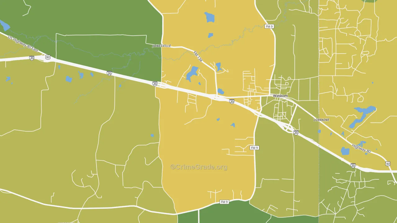 Jonesville, TX Map of Vandalism Rates