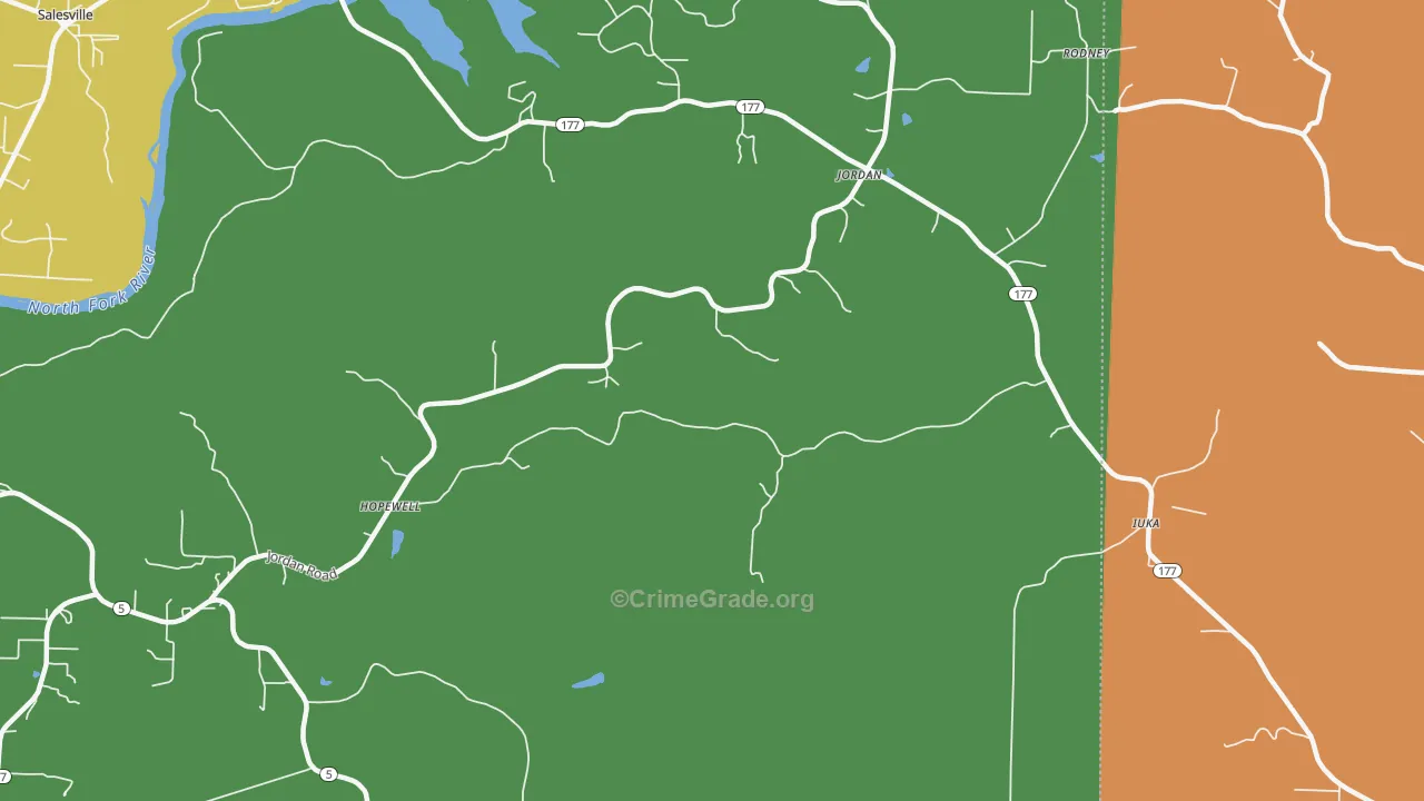 Jordan, AR Map of Vandalism Rates