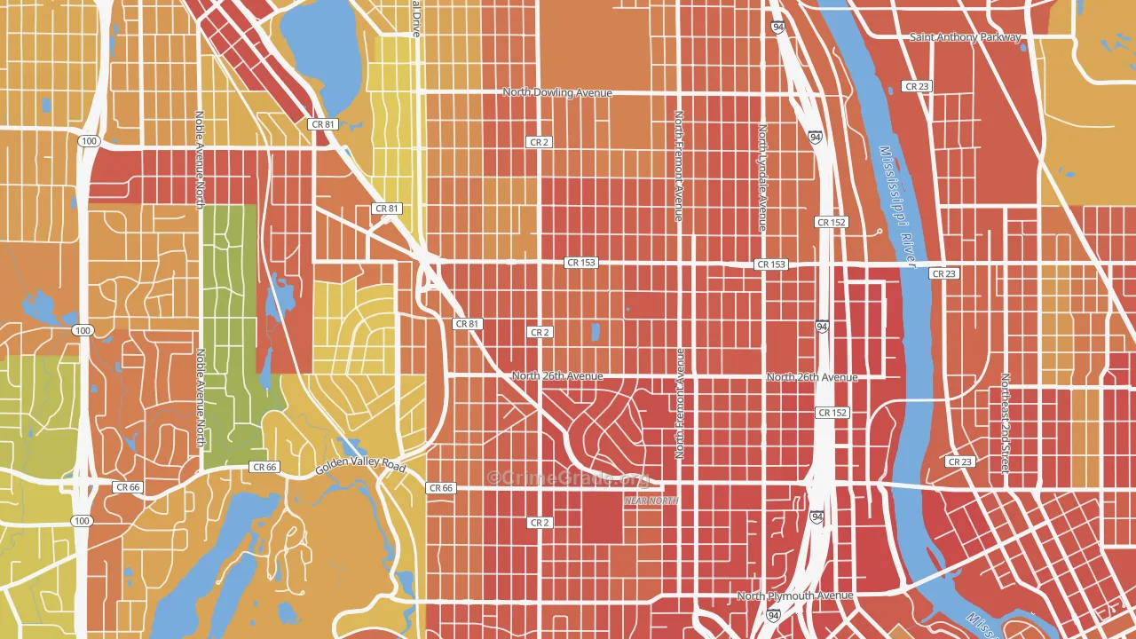 Jordan, Minneapolis, MN Map of Vandalism Rates