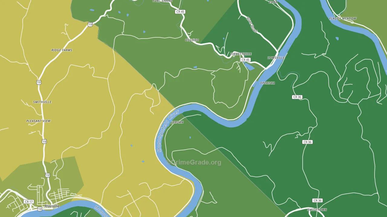 Jordan, WV Map of Vandalism Rates