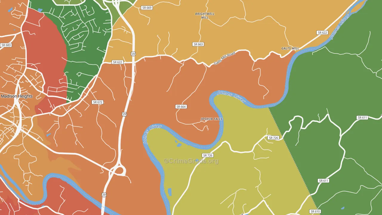 Joshua Falls, VA Map of Vandalism Rates