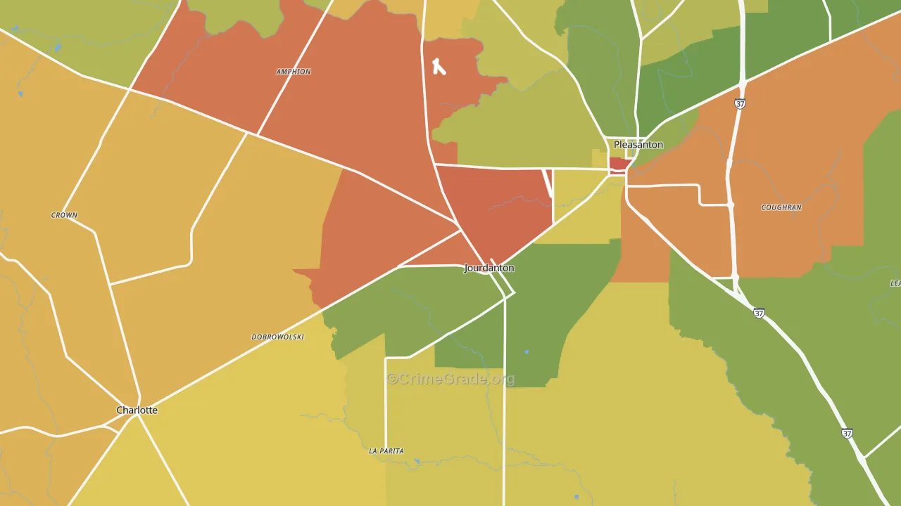 Jourdanton, TX Map of Vandalism Rates