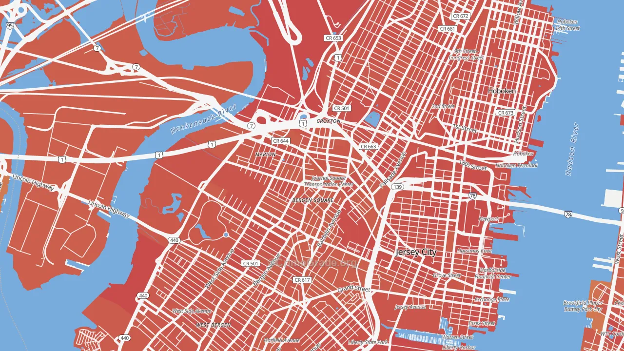 Journal Square, Jersey City, NJ Map of Vandalism Rates