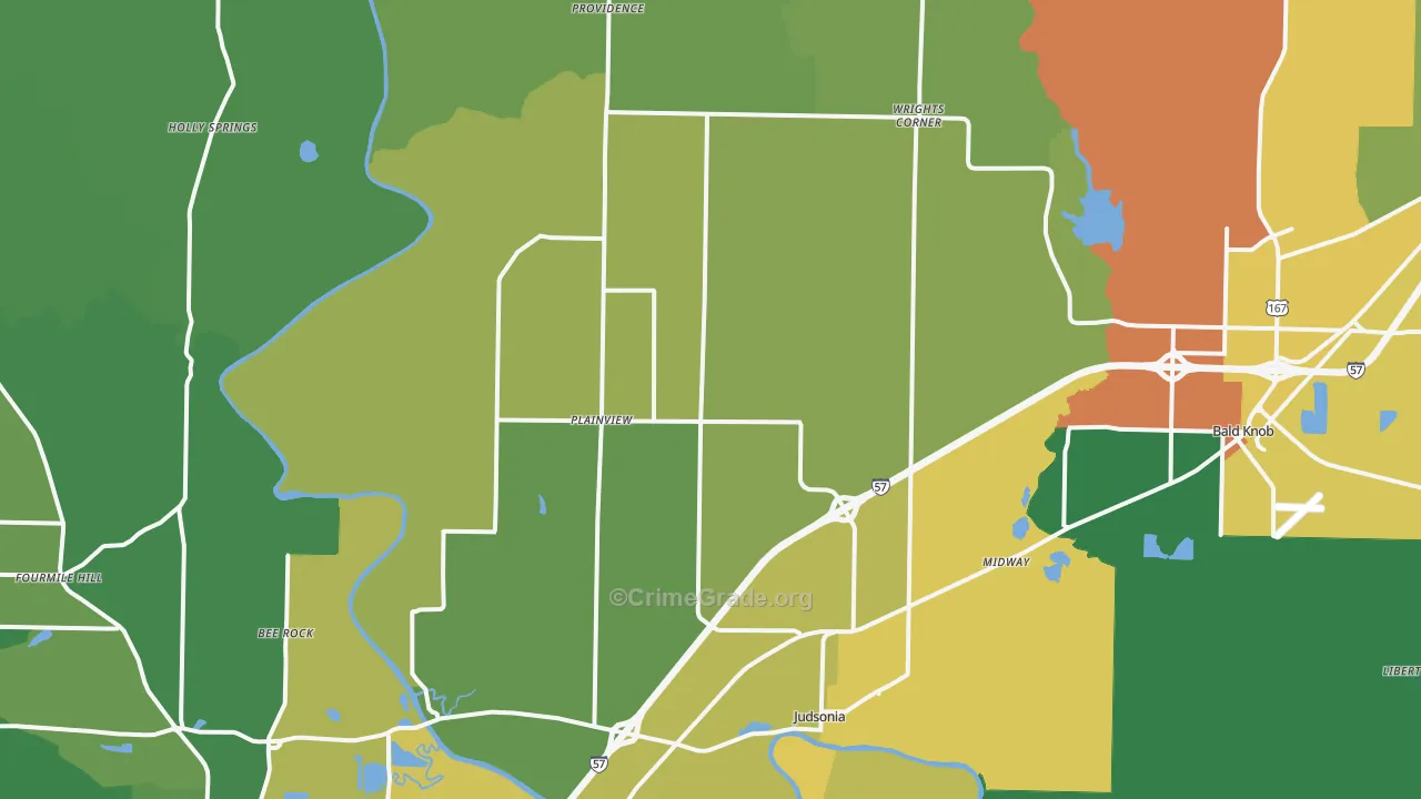 Judsonia, AR Map of Vandalism Rates