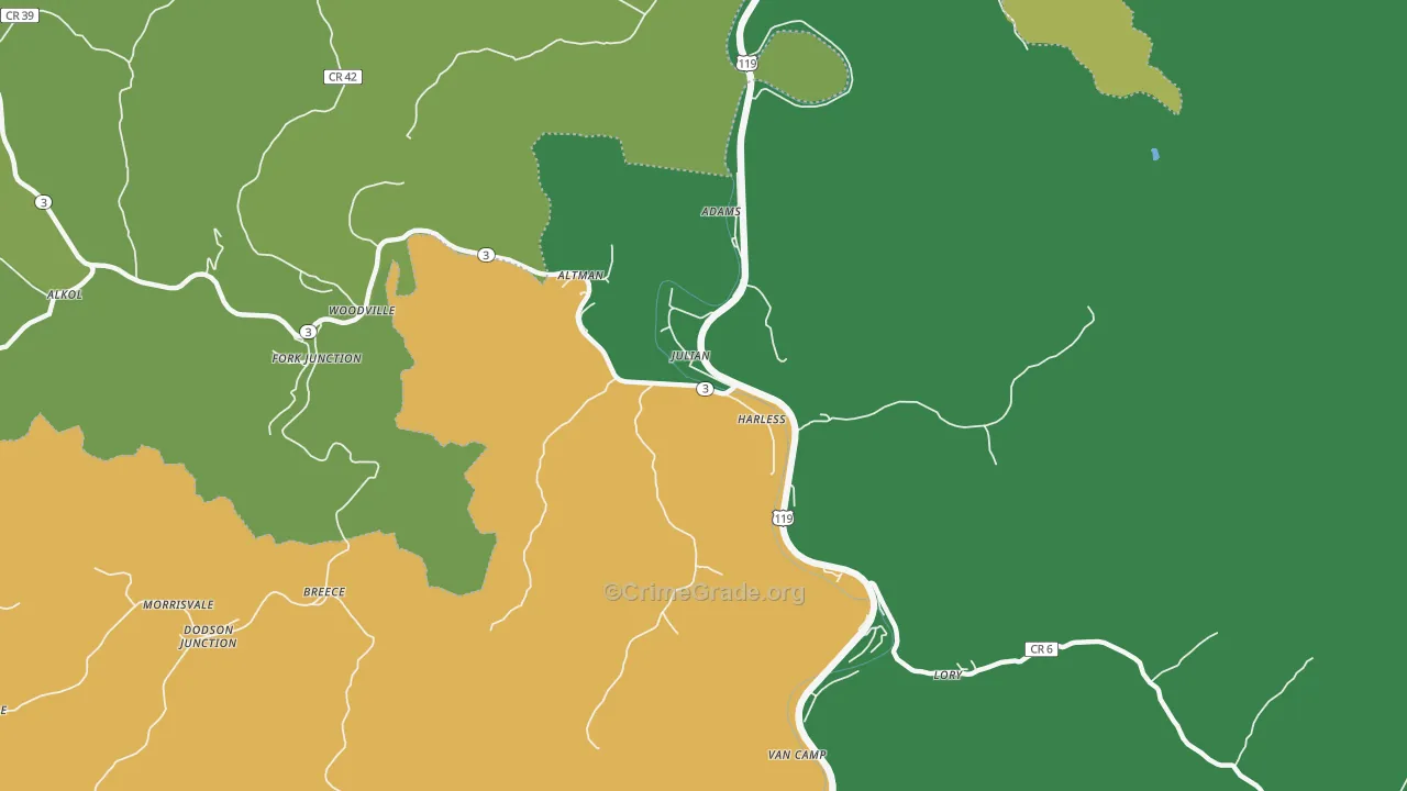 Julian, WV Map of Vandalism Rates