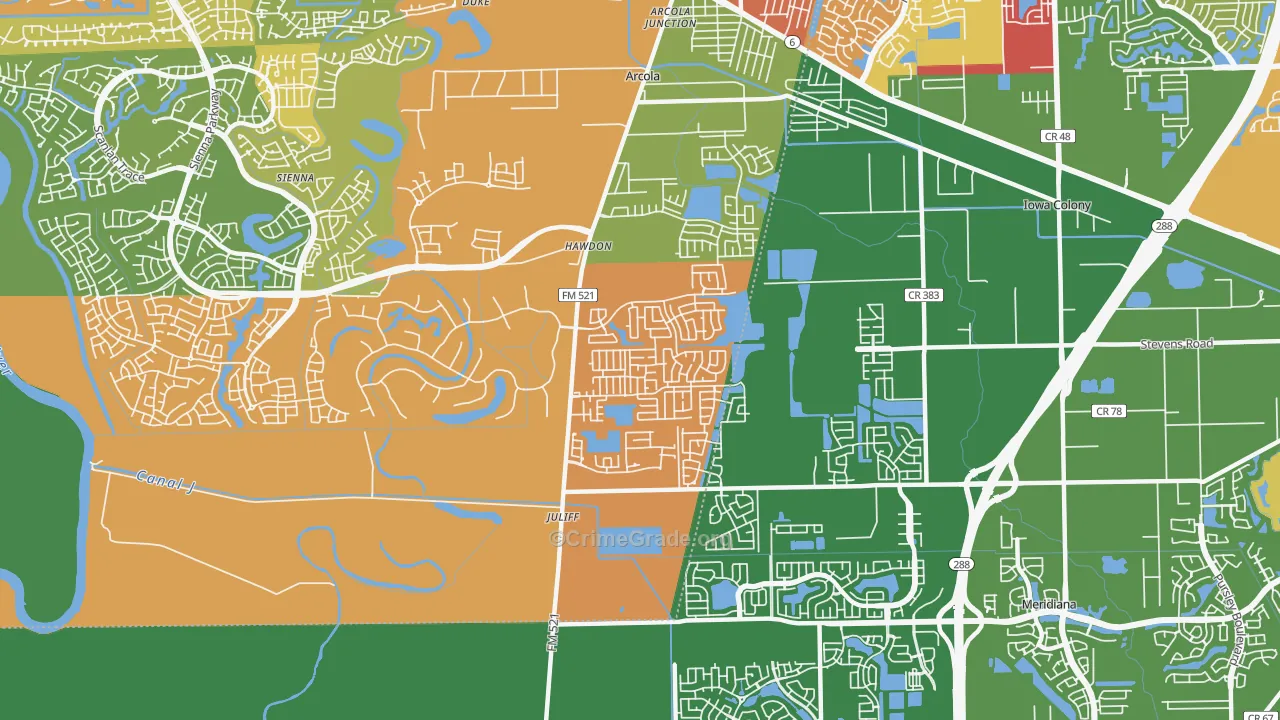 Juliff, TX Map of Vandalism Rates