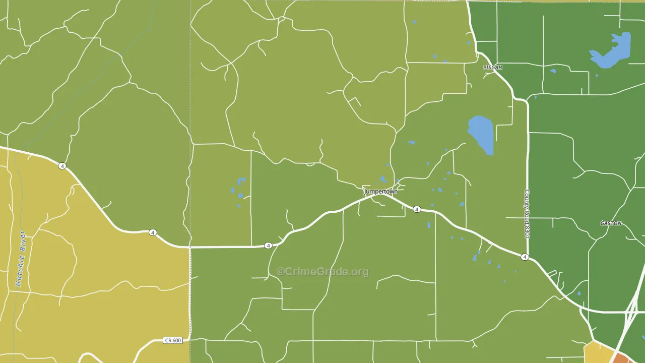 Jumpertown, MS Map of Vandalism Rates