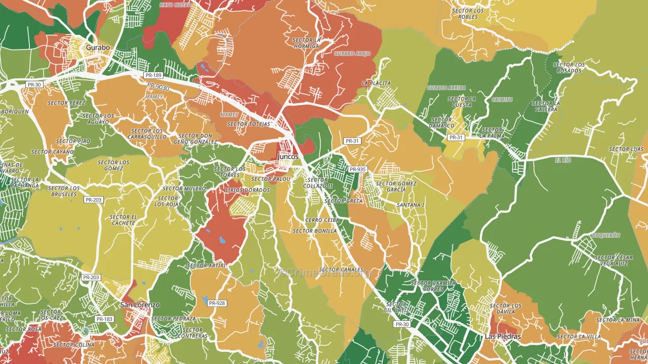 Juncos, PR Map of Vandalism Rates