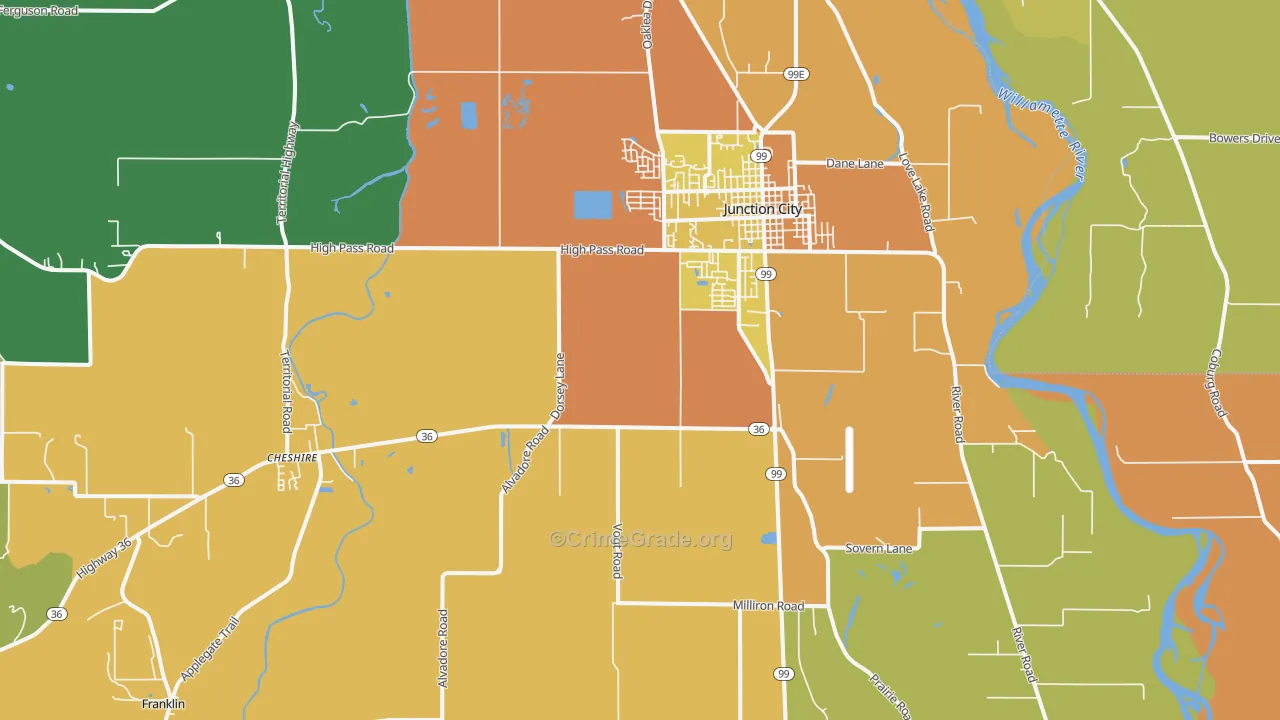Junction City, OR Map of Vandalism Rates