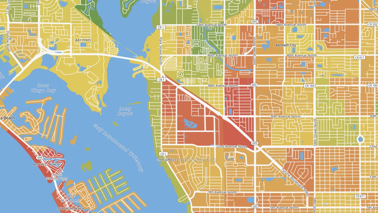 Jungle Terrace, St. Petersburg, FL Map of Vandalism Rates