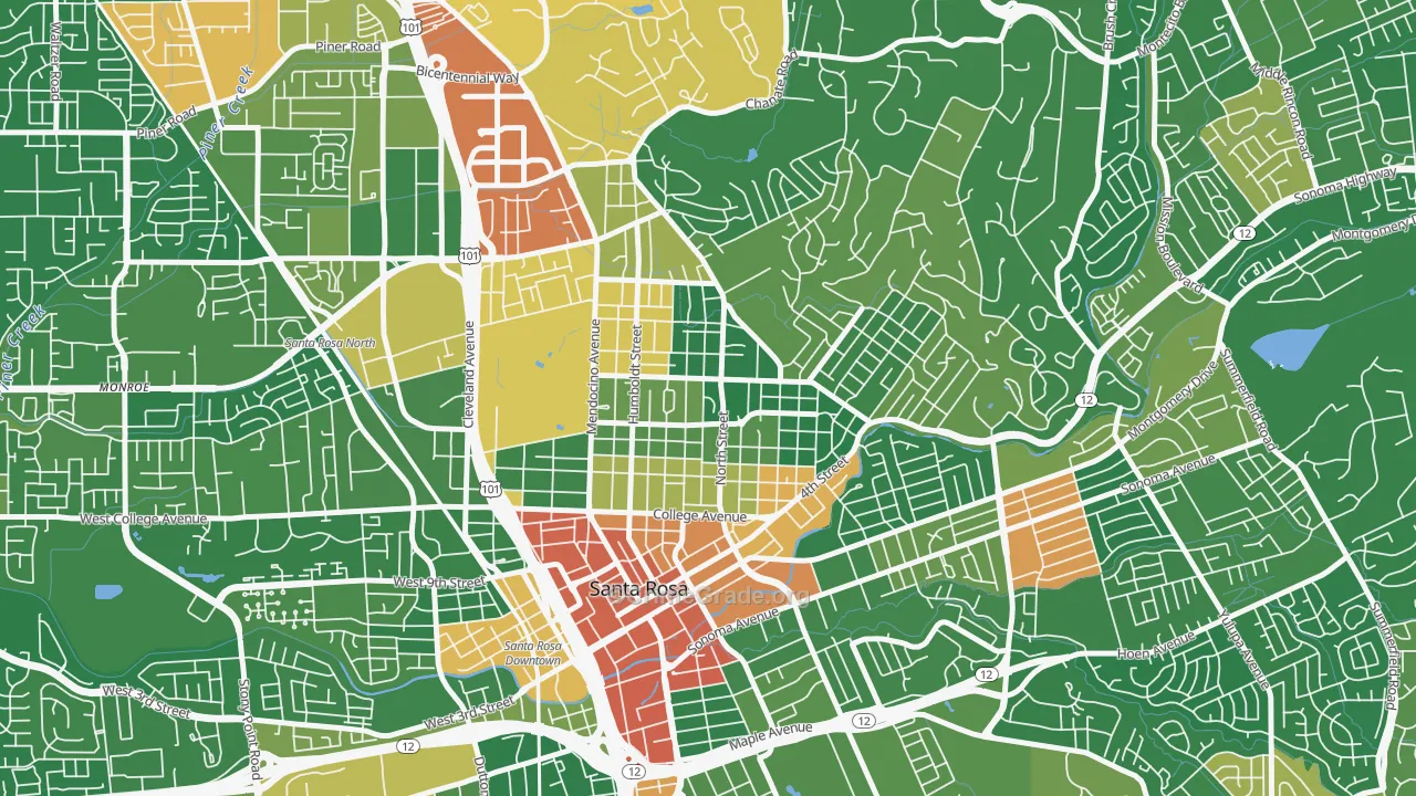 Junior College Neighborhood Assc., Santa Rosa, CA Map of Vandalism Rates
