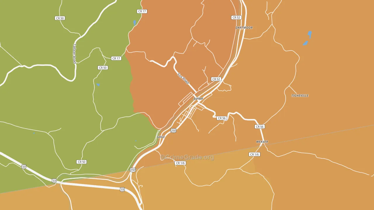 Junior, WV Map of Vandalism Rates